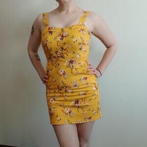 Bright‎ yellow floral mini dress